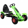 Kart cu pedale, scaun reglabil, transmisie pe lant, cutie viteze, volan, frana de mana, verde