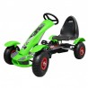 Kart cu pedale, scaun reglabil, transmisie pe lant, cutie viteze, volan, frana de mana, verde