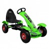 Kart cu pedale, scaun reglabil, transmisie pe lant, cutie viteze, volan, frana de mana, verde