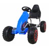 Kart cu pedale, roti spuma EVA, transmisie pe lant, volan, frana de mana, albastru
