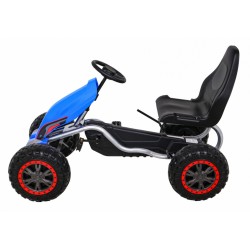 Kart cu pedale, roti spuma EVA, transmisie pe lant, volan, frana de mana, albastru