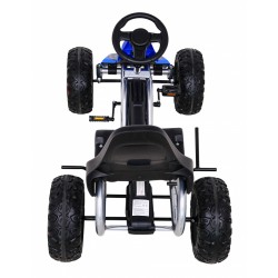 Kart cu pedale, roti spuma EVA, transmisie pe lant, volan, frana de mana, albastru