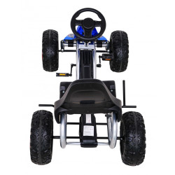 Kart cu pedale, roti spuma EVA, transmisie pe lant, volan, frana de mana, albastru