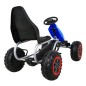 Kart cu pedale, roti spuma EVA, transmisie pe lant, volan, frana de mana, albastru Kart cu pedale, roti spuma EVA, transmisie pe lant, volan, frana de mana, albastru