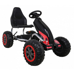 Kart cu pedale, roti spuma EVA, transmisie pe lant, volan, frana de mana, negru