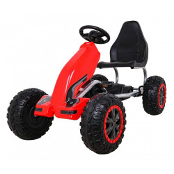 Kart cu pedale, roti spuma EVA, transmisie pe lant, volan, frana de mana, rosu