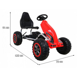 Kart cu pedale, roti spuma EVA, transmisie pe lant, volan, frana de mana, rosu