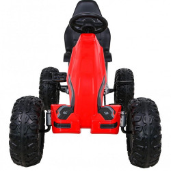 Kart cu pedale, roti spuma EVA, transmisie pe lant, volan, frana de mana, rosu