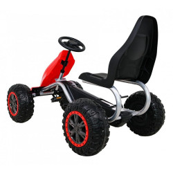 Kart cu pedale, roti spuma EVA, transmisie pe lant, volan, frana de mana, rosu