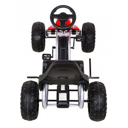 Kart cu pedale, roti spuma EVA, transmisie pe lant, volan, frana de mana, rosu