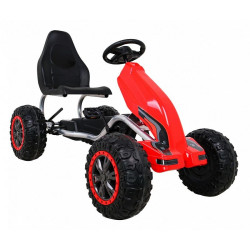 Kart cu pedale, roti spuma EVA, transmisie pe lant, volan, frana de mana, rosu