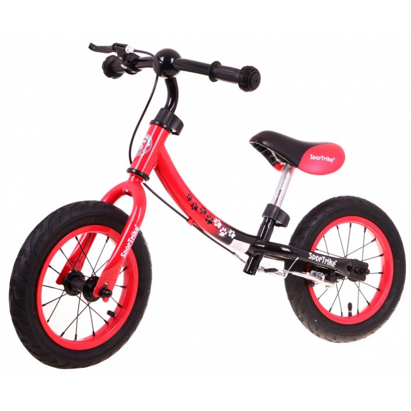 Bicicleta copii, fara pedale, 12 inch, scaun din piele eco, reglabil, rosu
