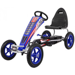 Kart cu pedale, cutie de viteze, volan, transmisie lant, frana de mana, albastru