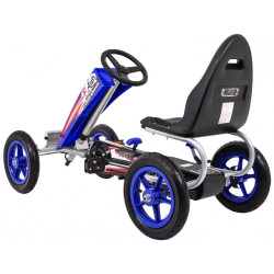 Kart cu pedale, cutie de viteze, volan, transmisie lant, frana de mana, albastru