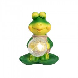 Figurina solara broasca cu glob din sticla, lumina LED alb cald, inaltime 23 cm