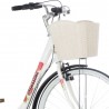 Bicicleta dama, Venssini, 28 inch, cadru otel, V-brake, 6 viteze, cos frontal alb, portbagaj
