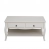 Masuta cafea 100x60x49 cm, picioare lemn pin alb, MDF, 2 sertare, raft depozitare