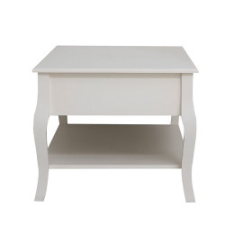 Masuta cafea 100x60x49 cm, picioare lemn pin alb, MDF, 2 sertare, raft depozitare