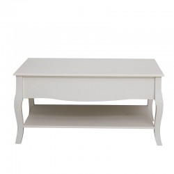 Masuta cafea 100x60x49 cm, picioare lemn pin alb, MDF, 2 sertare, raft depozitare