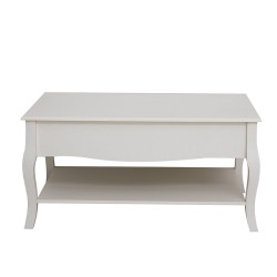 Masuta cafea 100x60x49 cm, picioare lemn pin alb, MDF, 2 sertare, raft depozitare