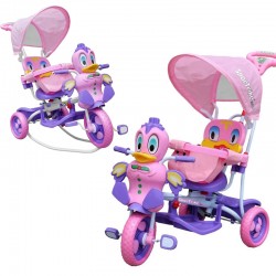 Tricicleta copii 2 in 1, balansoar cu efecte sonore, spatiu depozitare, Rata, roz