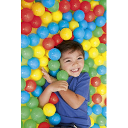 Set 100 mingi multicolore, diametru 6,5 cm, pentru spatiu de joaca si piscina, geanta depozitare