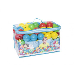 Set 100 mingi multicolore, diametru 6,5 cm, pentru spatiu de joaca si piscina, geanta depozitare