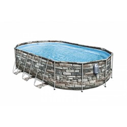 Piscina ovala 610x366x122 cm, cadru metalic, design piatra, scara, pompa 32W, 20241 litri