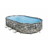 Piscina ovala 610x366x122 cm, cadru metalic, design piatra, scara, pompa 32W, 20241 litri