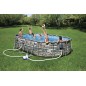 Piscina ovala 610x366x122 cm, cadru metalic, design piatra, scara, pompa 32W, 20241 litri