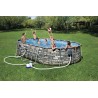 Piscina ovala 610x366x122 cm, cadru metalic, design piatra, scara, pompa 32W, 20241 litri