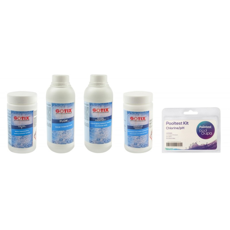 Set de produse chimice pentru piscine, kit 5 in 1 pentru apa, benzi testare Set de produse chimice pentru piscine, kit 5 in 1 pentru apa, benzi testare