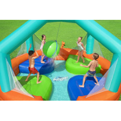 Spatiu de joaca gonflabil, water park copii, minge pulverizatoare, 4 platforme joc, pompa, 450x450x268 cm