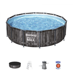 Piscina structura metalica 427x107 cm, aspect lemn, pompa si scara acces, husa inclusa