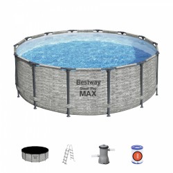 Piscina cadru metalic, diametru 427 cm, scara acces, husa protectie, design piatra