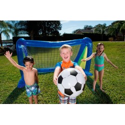 Set poarta gonflabila si minge pentru fotbal, 254x112x130 cm, aspersoare incorporate