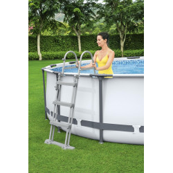Scara dubla acces piscina, inaltime 107 cm, structura metalica, trepte plastic