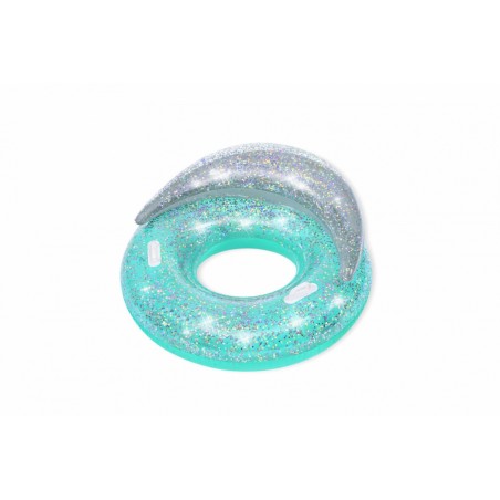 Colac gonflabil cu sclipici pentru piscina, doua manere, tetiera, diametru 117 cm