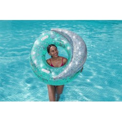 Colac gonflabil cu sclipici pentru piscina, doua manere, tetiera, diametru 117 cm