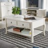 Masuta cafea 100x60x49 cm, picioare lemn pin alb, MDF, 2 sertare, raft depozitare
