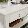 Masuta cafea 100x60x49 cm, picioare lemn pin alb, MDF, 2 sertare, raft depozitare