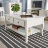 Masuta cafea 100x60x49 cm, picioare lemn pin alb, MDF, 2 sertare, raft depozitare