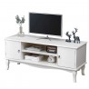 Comoda TV 120x40x50 cm, rafturi, 2 dulapuri depozitare, picioare lemn pin, MDF, alb
