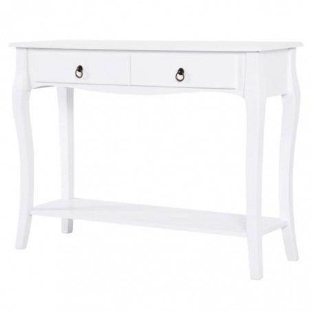 Masa tip consola 100x33x79 cm, 2 sertare, picioare lemn pin, blat MDF, alb