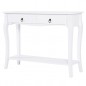 Masa tip consola 100x33x79 cm, 2 sertare, picioare lemn pin, blat MDF, alb Masa tip consola 100x33x79 cm, 2 sertare, picioare lemn pin, blat MDF, alb