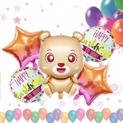 Kit aranjament 5 baloane Happy birthday Teddy Bear 44.5x71 cm, folie