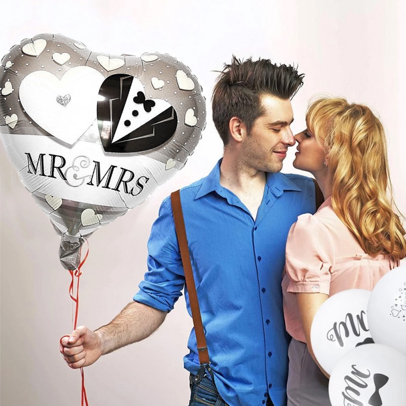 Balon forma inima, Mr&Mrs, pentru nunta, 45 cm, folie