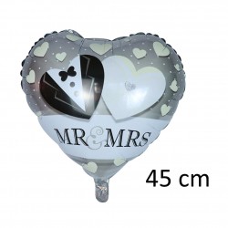 Balon forma inima, Mr&Mrs, pentru nunta, 45 cm, folie