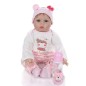 Papusa bebelus 55 cm, aspect realist, hainute roz, 5 accesorii, suzeta magnetica