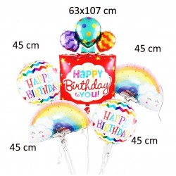 Set aranjament baloane Happy Birthday, set 5 piese, folie aluminiu, multicolore